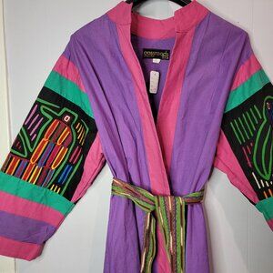 Crossroads Purple Robe Caftan with Belt and Tribal Print